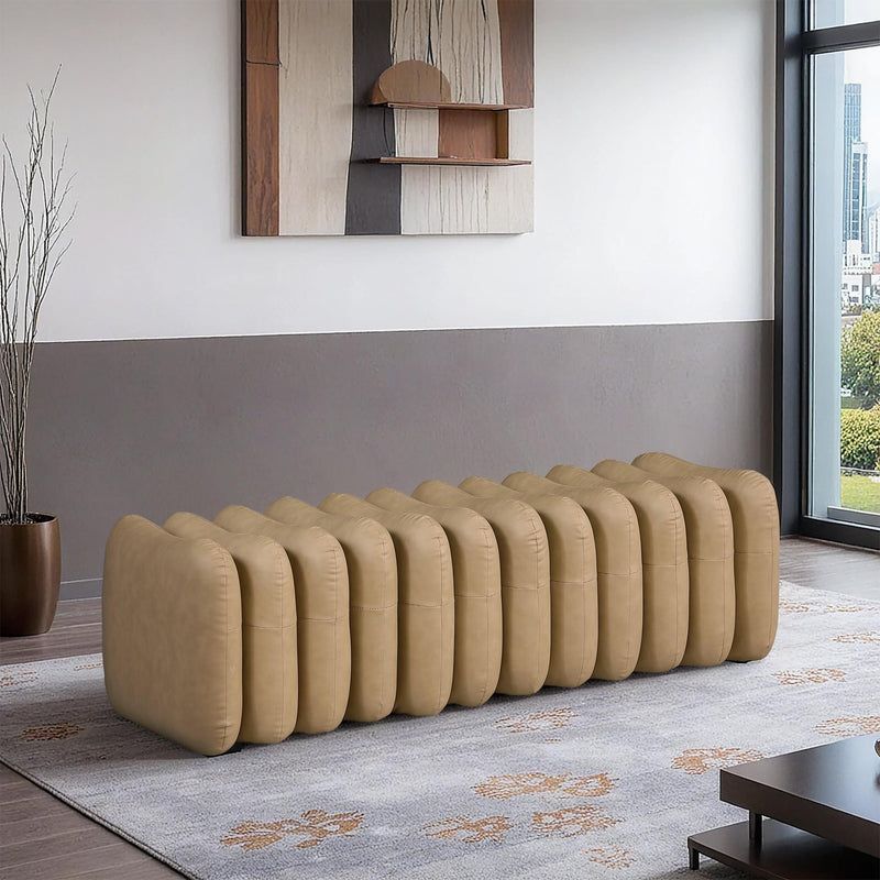 Meridian Atticus Tan Vegan Leather Bench IMAGE 2