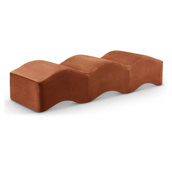 Meridian Wave Cognac Velvet Bench IMAGE 1
