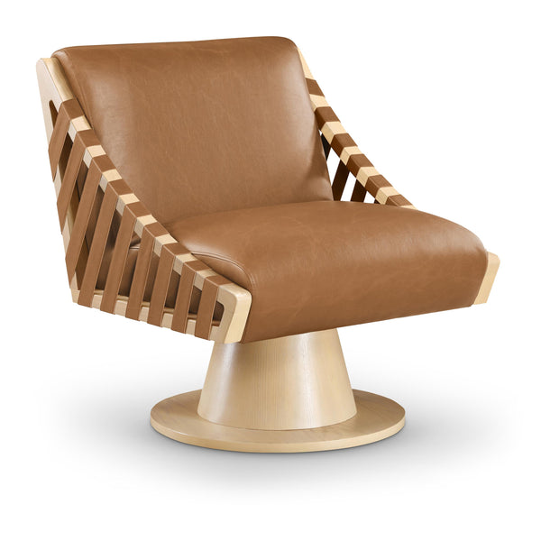 Meridian Millwin Cognac Vegan Leather Swivel Accent Chair IMAGE 1
