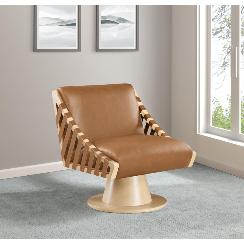 Meridian Millwin Cognac Vegan Leather Swivel Accent Chair IMAGE 2