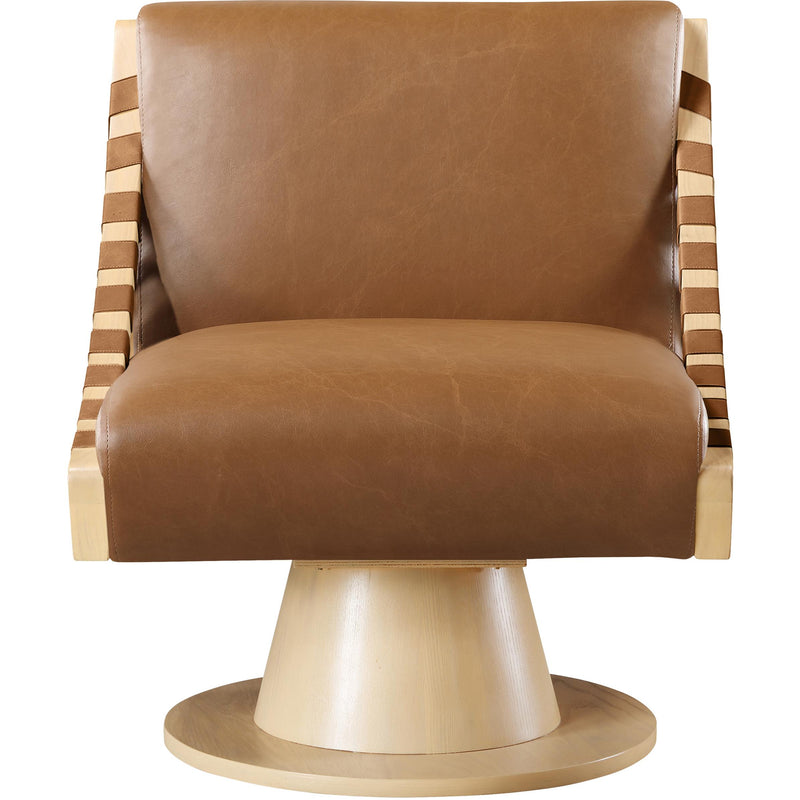 Meridian Millwin Cognac Vegan Leather Swivel Accent Chair IMAGE 3