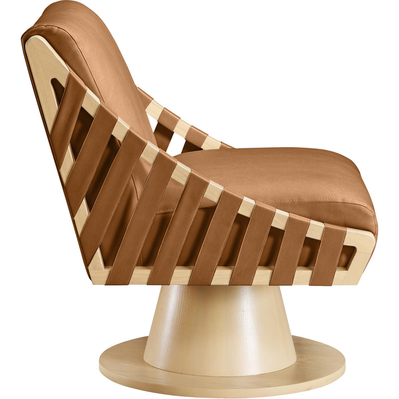 Meridian Millwin Cognac Vegan Leather Swivel Accent Chair IMAGE 4