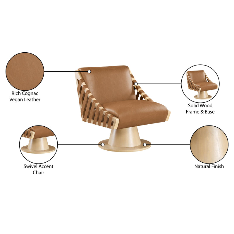 Meridian Millwin Cognac Vegan Leather Swivel Accent Chair IMAGE 8