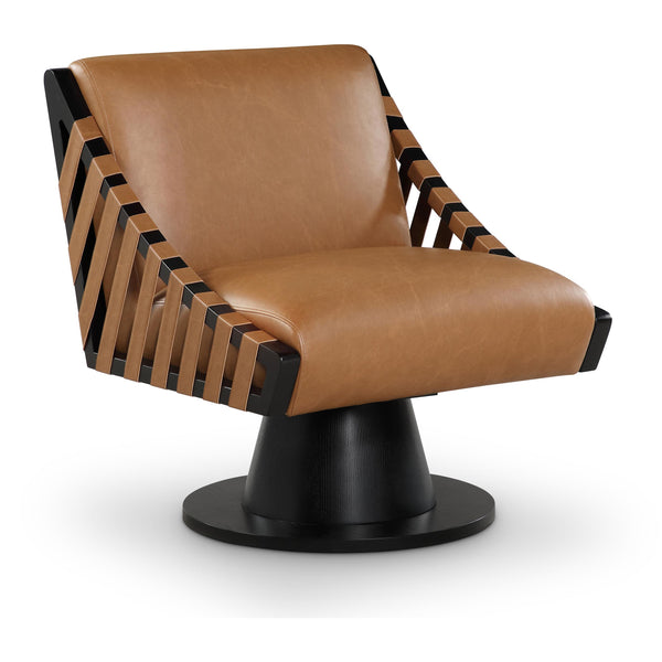 Meridian Millwin Cognac Vegan Leather Swivel Accent Chair IMAGE 1