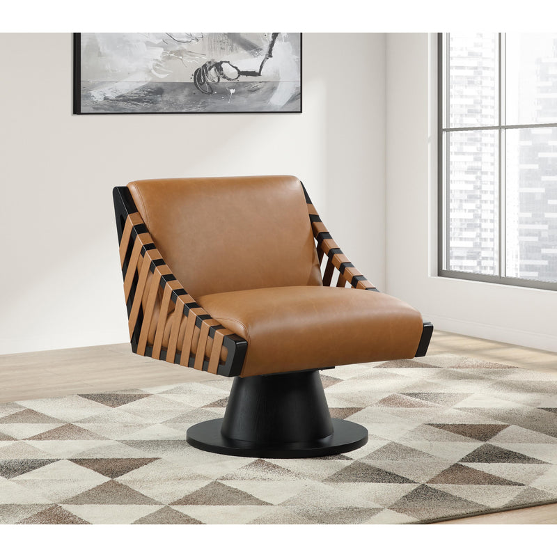 Meridian Millwin Cognac Vegan Leather Swivel Accent Chair IMAGE 2