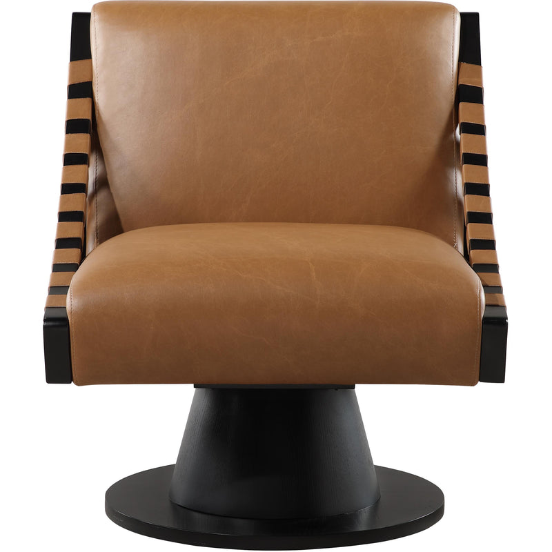 Meridian Millwin Cognac Vegan Leather Swivel Accent Chair IMAGE 3