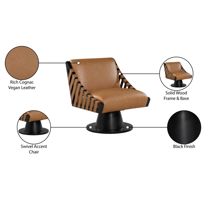 Meridian Millwin Cognac Vegan Leather Swivel Accent Chair IMAGE 8