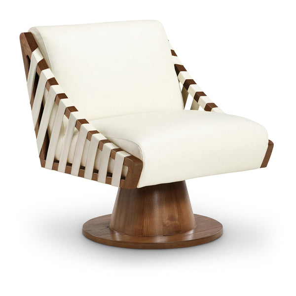 Meridian Millwin Cream Vegan Leather Swivel Accent Chair IMAGE 1