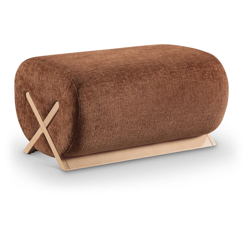 Meridian Akira Cognac Fabric Ottoman IMAGE 1