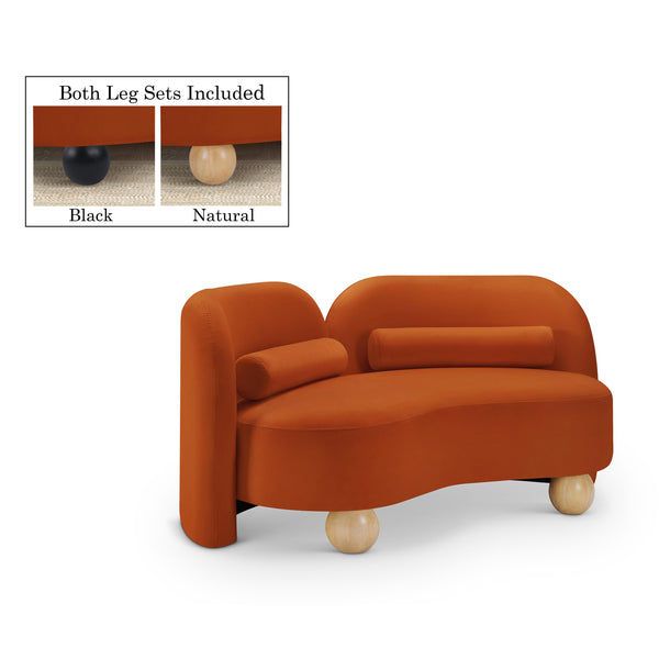 Meridian Daphne Cognac Velvet Loveseat IMAGE 1