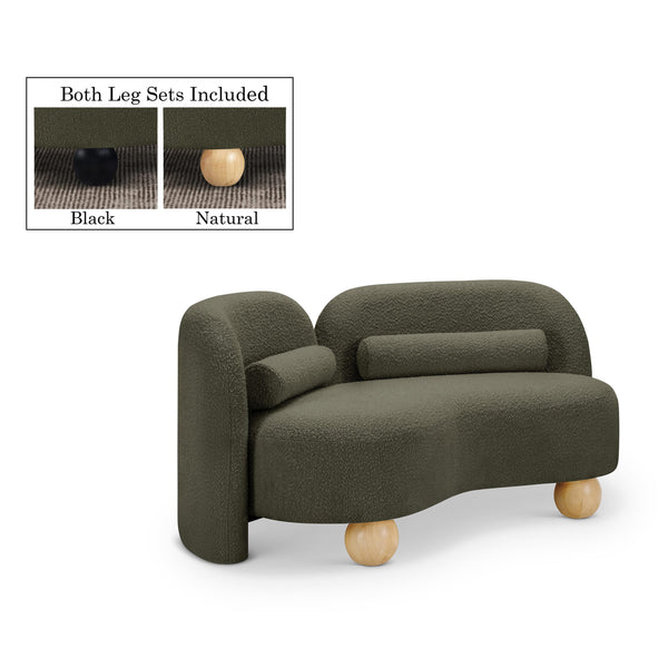 Meridian Daphne Olive Boucle Fabric Loveseat IMAGE 1