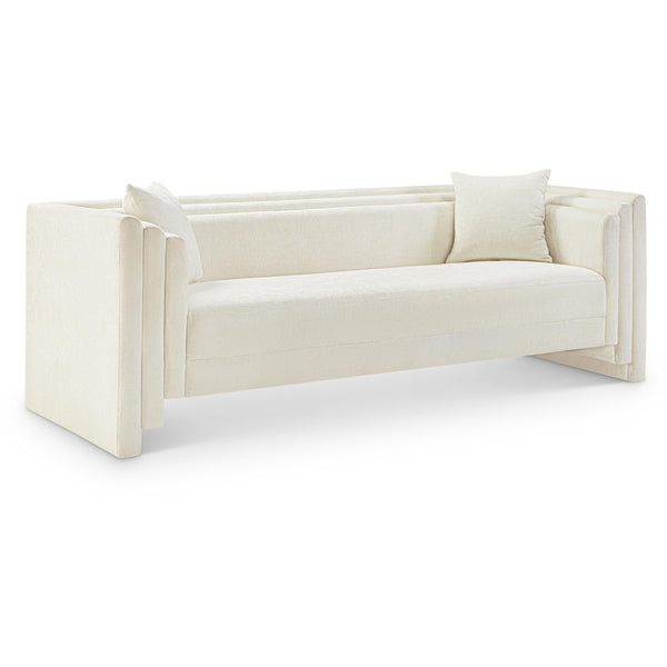 Meridian Everett Cream Chenille Fabric Sofa IMAGE 1