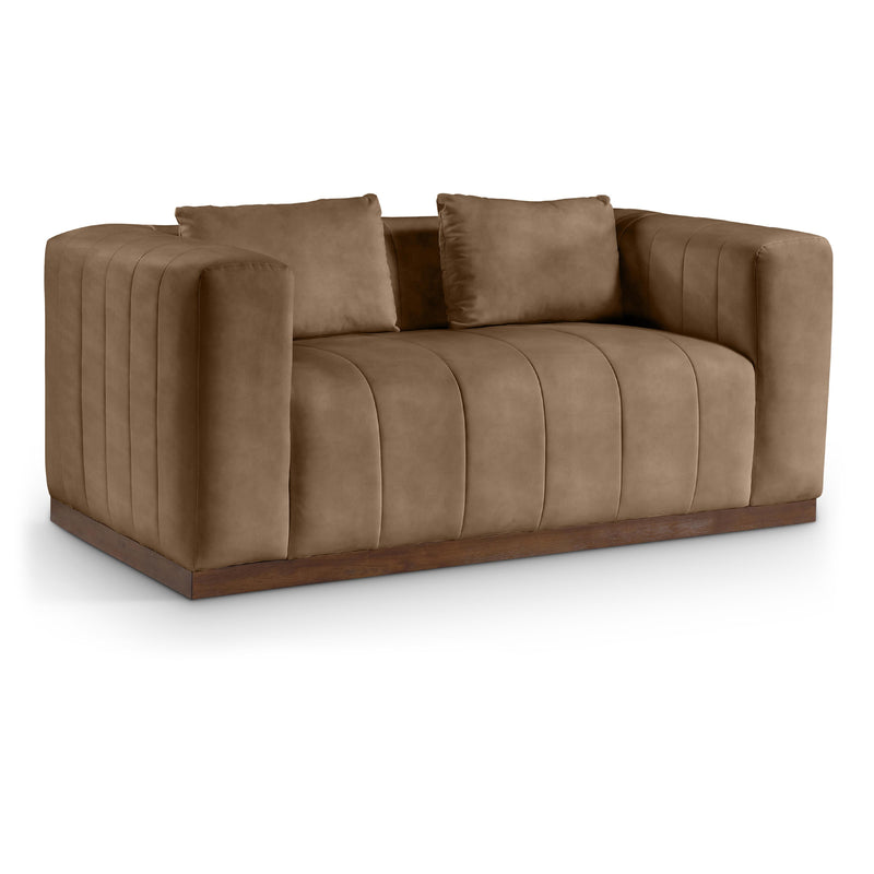 Meridian Mallina Brown Vegan Leather Loveseat IMAGE 1
