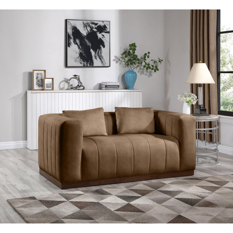 Meridian Mallina Brown Vegan Leather Loveseat IMAGE 2
