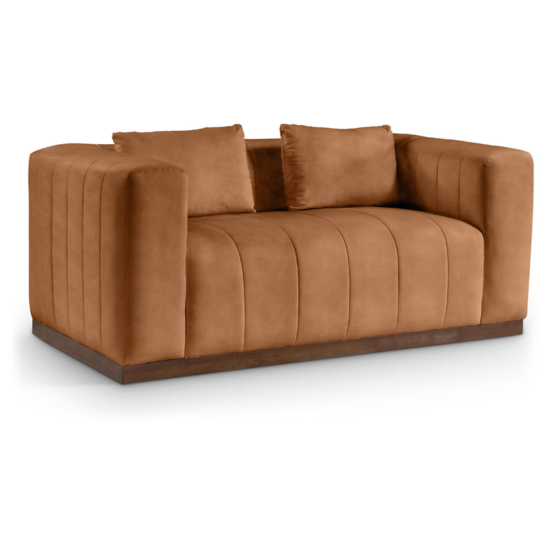 Meridian Mallina Cognac Vegan Leather Loveseat IMAGE 1