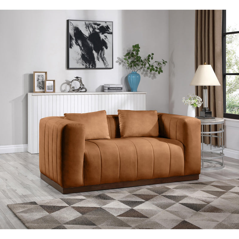 Meridian Mallina Cognac Vegan Leather Loveseat IMAGE 2