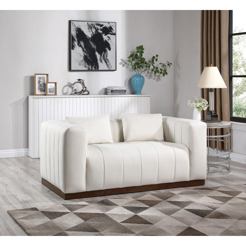 Meridian Mallina Cream Vegan Leather Loveseat IMAGE 2