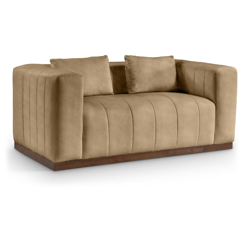 Meridian Mallina Tan Vegan Leather Loveseat IMAGE 1