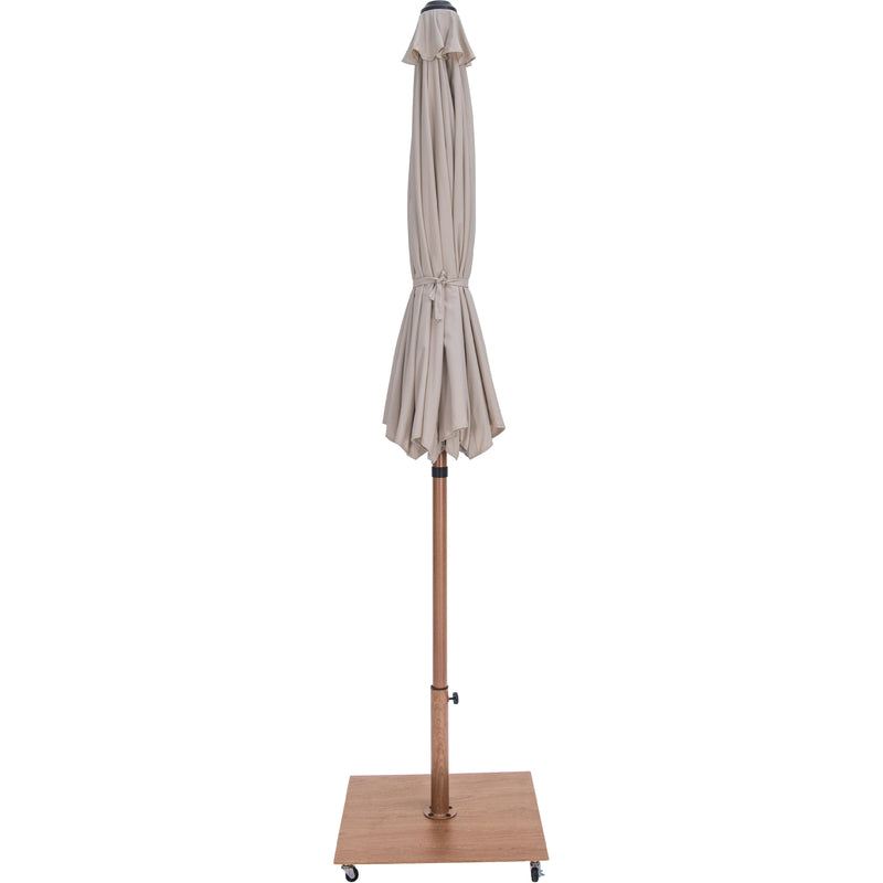 Meridian Fiji Beige Fabric / Teak Aluminum Patio Umbrella with Base Sets IMAGE 14