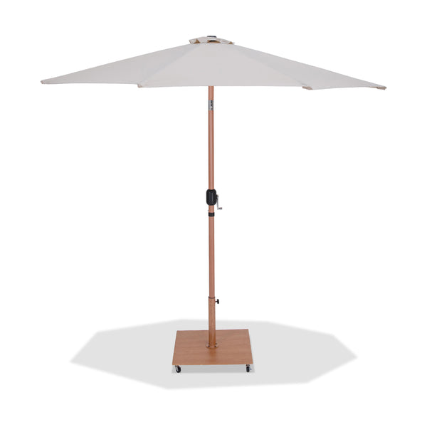 Meridian Fiji Beige Fabric / Teak Aluminum Patio Umbrella with Base Sets IMAGE 1