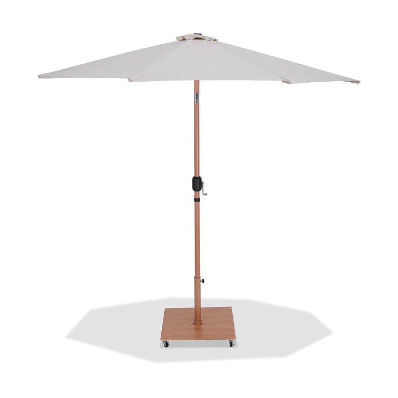 Meridian Fiji Beige Fabric / Teak Aluminum Patio Umbrella with Base Sets IMAGE 1