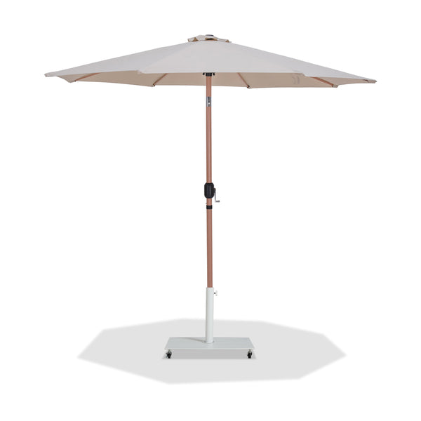 Meridian Fiji Beige Fabric / Matte White Aluminum Patio Umbrella with Base Sets IMAGE 1