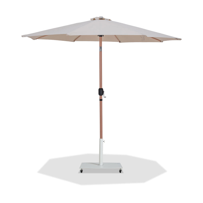 Meridian Fiji Beige Fabric / Matte White Aluminum Patio Umbrella with Base Sets IMAGE 1