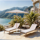 Meridian Fiji Beige Fabric / Matte White Aluminum Patio Umbrella with Base Sets IMAGE 2