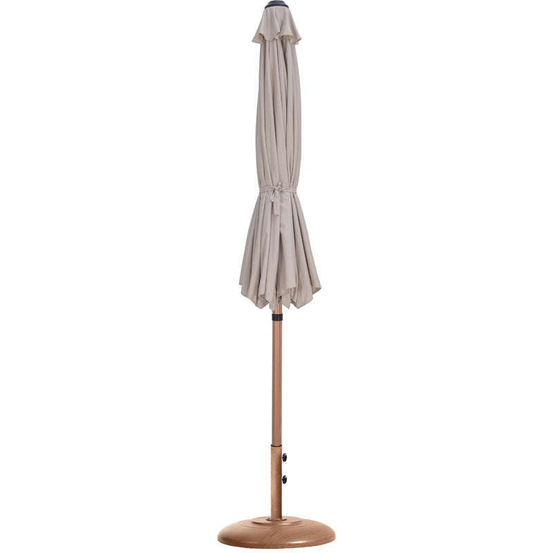 Meridian Fiji Beige Fabric / Teak Aluminum Patio Umbrella with Base Sets IMAGE 11