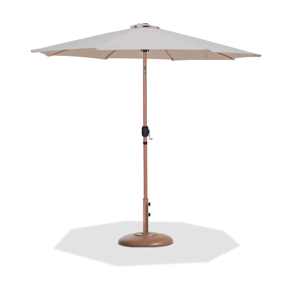 Meridian Fiji Beige Fabric / Teak Aluminum Patio Umbrella with Base Sets IMAGE 1