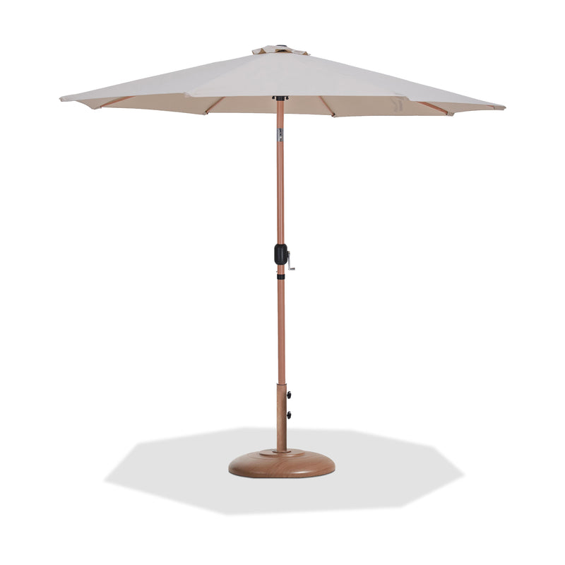 Meridian Fiji Beige Fabric / Teak Aluminum Patio Umbrella with Base Sets IMAGE 1