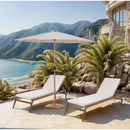 Meridian Fiji Beige Fabric / Teak Aluminum Patio Umbrella with Base Sets IMAGE 2