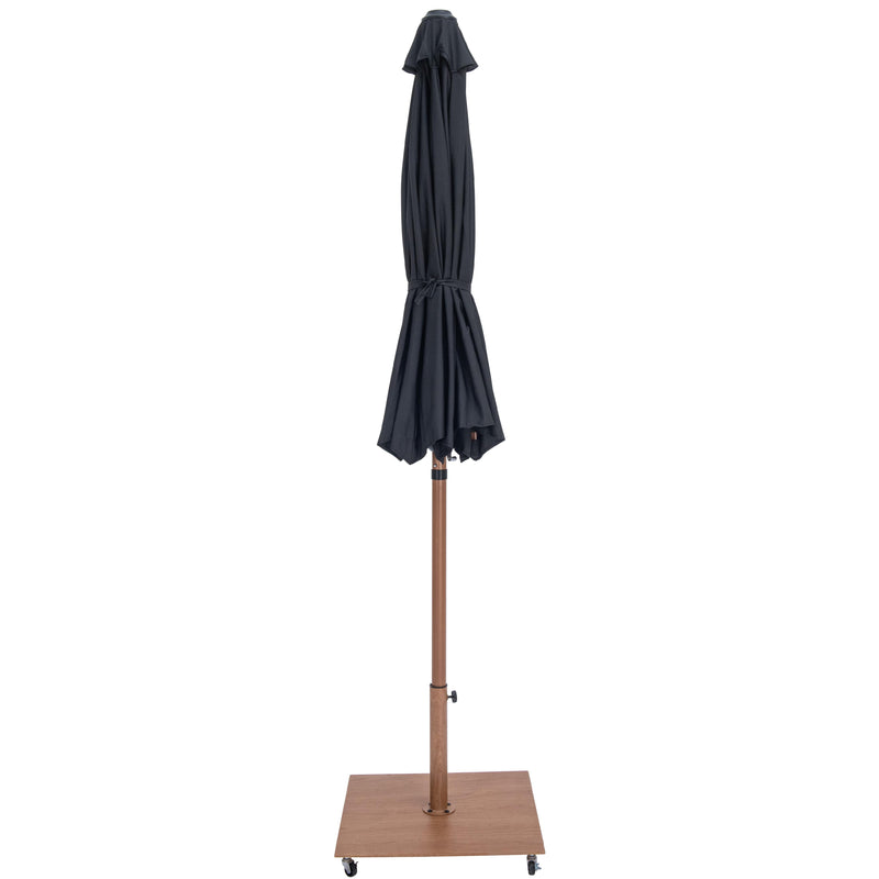 Meridian Fiji Black Fabric / Teak Aluminum Patio Umbrella with Base Sets IMAGE 14