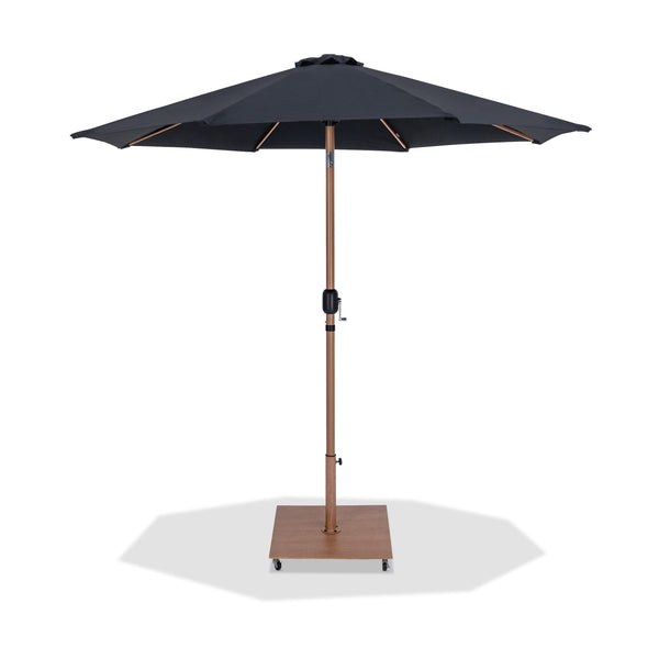 Meridian Fiji Black Fabric / Teak Aluminum Patio Umbrella with Base Sets IMAGE 1