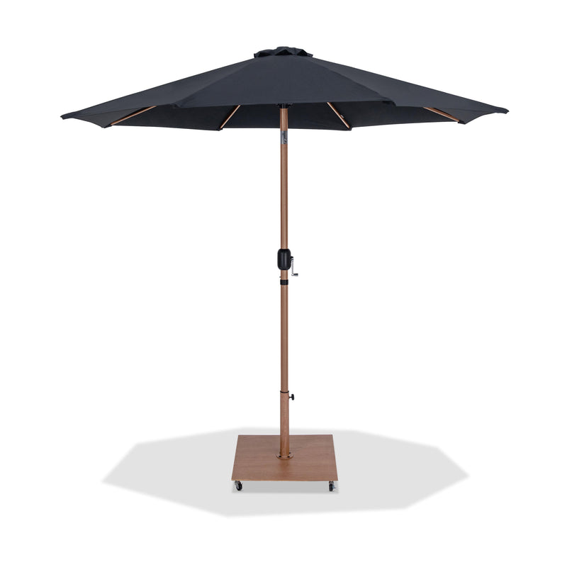 Meridian Fiji Black Fabric / Teak Aluminum Patio Umbrella with Base Sets IMAGE 1