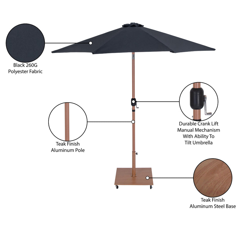 Meridian Fiji Black Fabric / Teak Aluminum Patio Umbrella with Base Sets IMAGE 20