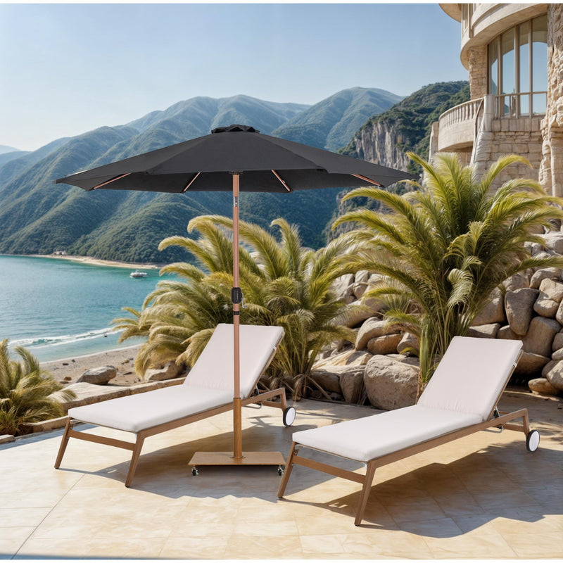 Meridian Fiji Black Fabric / Teak Aluminum Patio Umbrella with Base Sets IMAGE 2