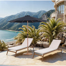 Meridian Fiji Black Fabric / Teak Aluminum Patio Umbrella with Base Sets IMAGE 2