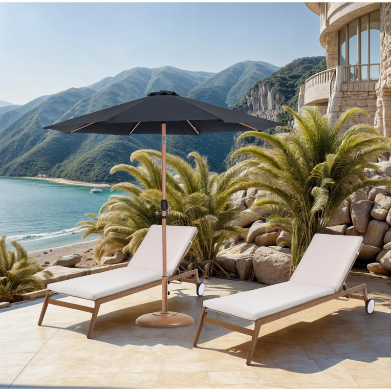 Meridian Fiji Black Fabric / Teak Aluminum Patio Umbrella with Base Sets IMAGE 2