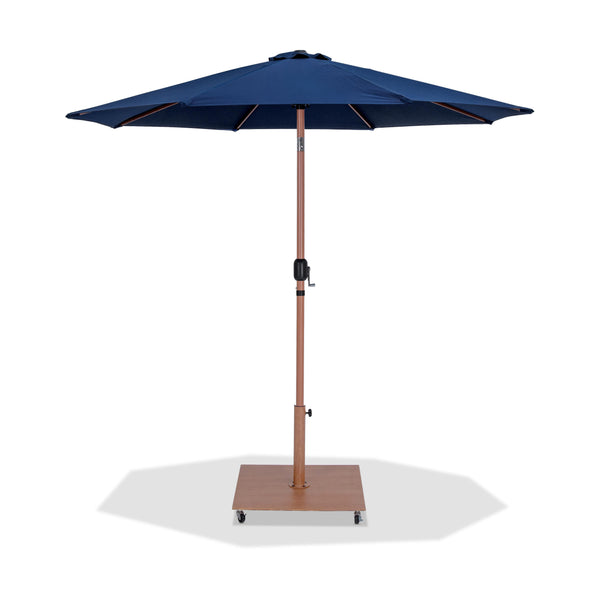 Meridian Fiji Navy Fabric / Teak Aluminum Patio Umbrella with Base Sets IMAGE 1