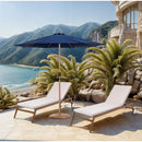 Meridian Fiji Navy Fabric / Teak Aluminum Patio Umbrella with Base Sets IMAGE 2