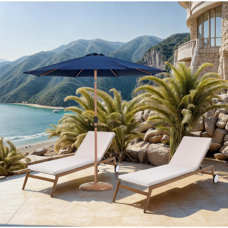Meridian Fiji Navy Fabric / Teak Aluminum Patio Umbrella with Base Sets IMAGE 2