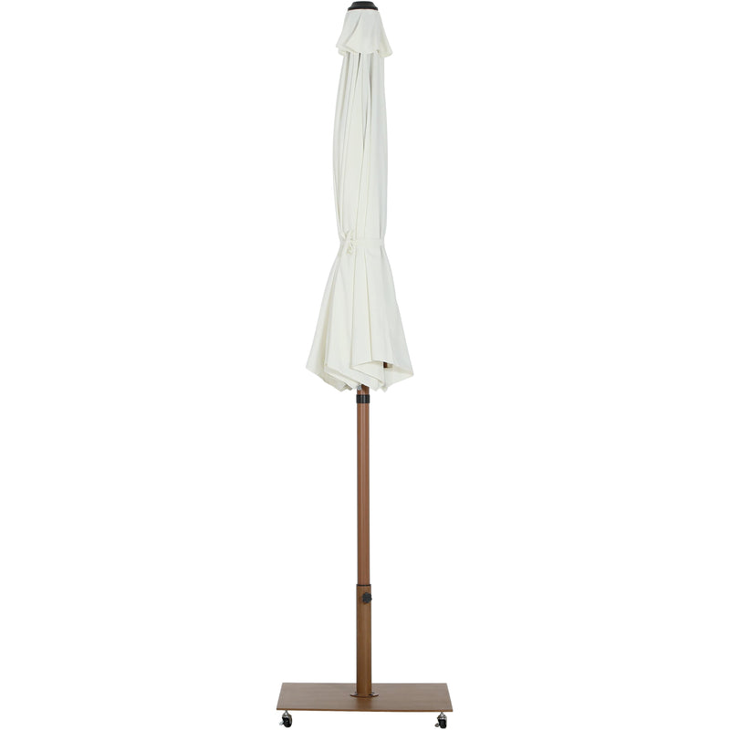 Meridian Fiji White Fabric / Teak Aluminum Patio Umbrella with Base Sets IMAGE 14