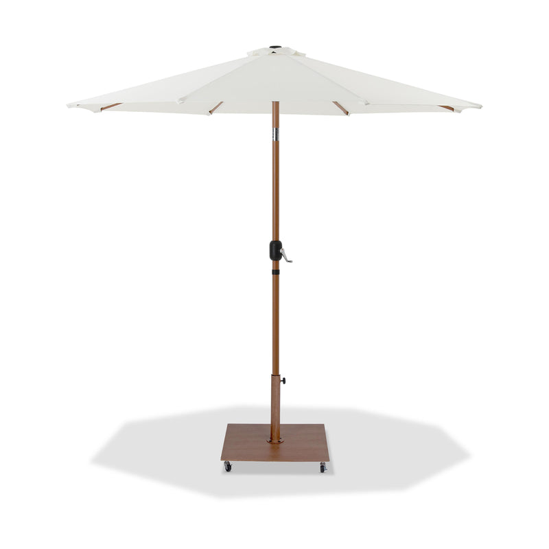 Meridian Fiji White Fabric / Teak Aluminum Patio Umbrella with Base Sets IMAGE 1