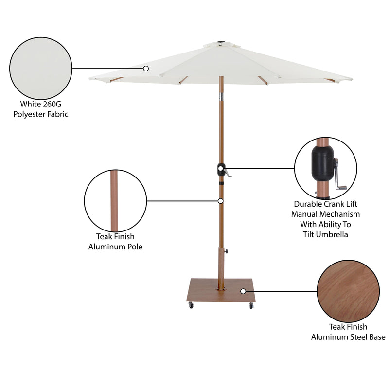 Meridian Fiji White Fabric / Teak Aluminum Patio Umbrella with Base Sets IMAGE 20