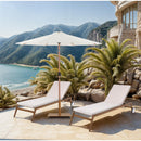 Meridian Fiji White Fabric / Teak Aluminum Patio Umbrella with Base Sets IMAGE 2