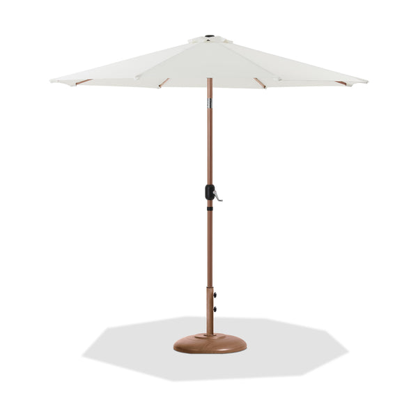 Meridian Fiji White Fabric / Teak Aluminum Patio Umbrella with Base Sets IMAGE 1