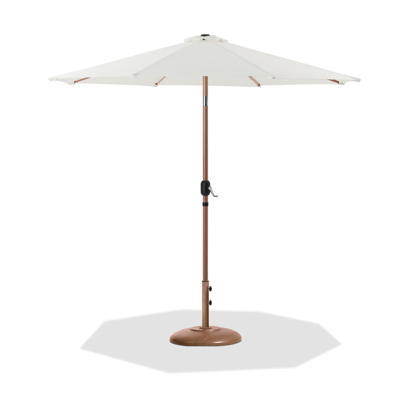 Meridian Fiji White Fabric / Teak Aluminum Patio Umbrella with Base Sets IMAGE 1