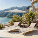 Meridian Fiji Beige Fabric / Teak Aluminum Patio Umbrella with Base Sets IMAGE 2