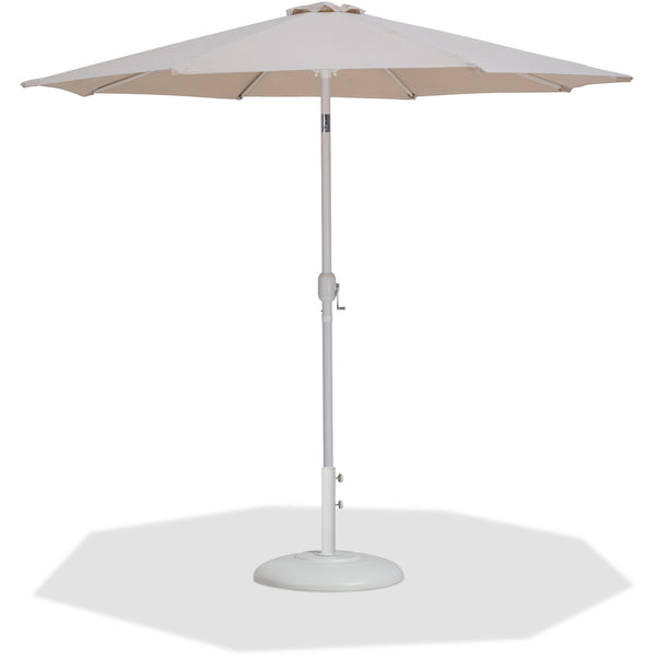 Meridian Fiji Beige Fabric / Matte White Aluminum Patio Umbrella with Base Sets IMAGE 1